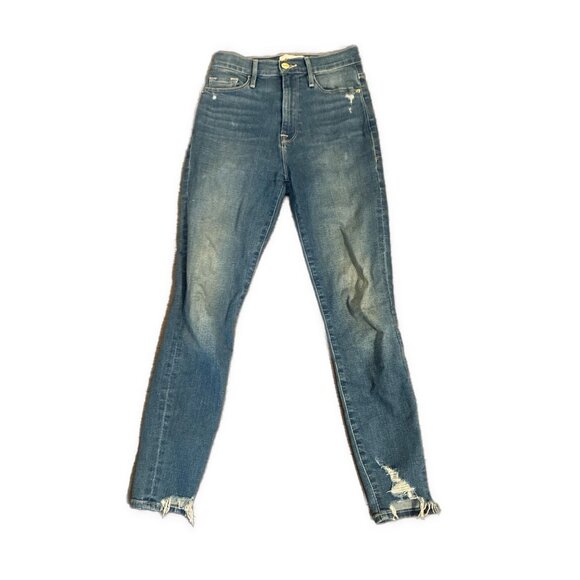 frame ali high rise cigarette distressed jeans Denim Blue Madera Rips 24 - Picture 3 of 8